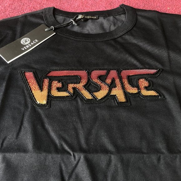 Versace Men Chest Strass Logo Black T-Shirt "S" - Picture 2 of 4